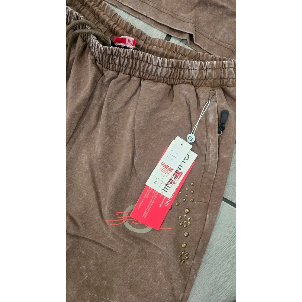 Gunzinii Denim & Co Mens 2XL Brown Mineral Wash Studded T-Shirt and Joggers Set